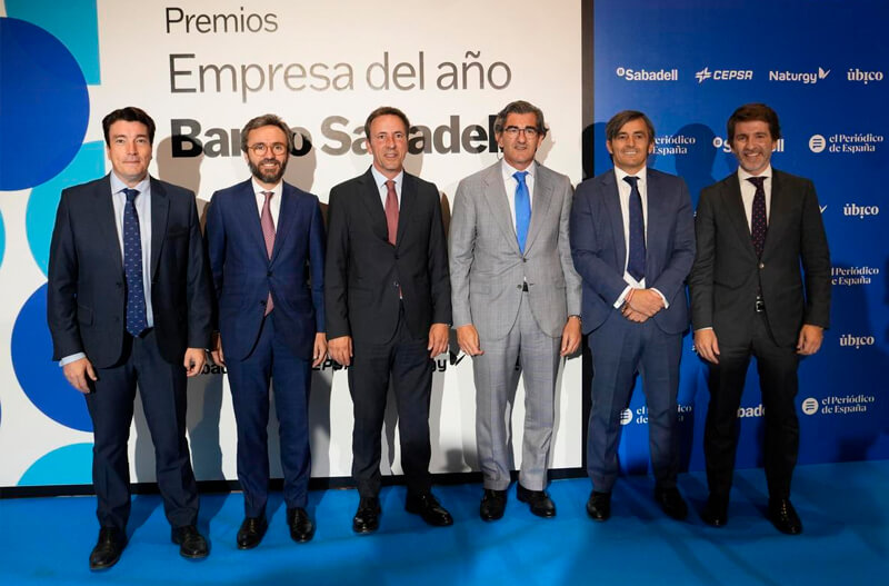 Daniel Fernández, subdirector general de Banco Sabadell; Aitor Moll, consejero delegado de Prensa Ibérica; Carlos Ventura, director general y director de Banca de Empresas y Red de Banco Sabadell; Juan Abarca, presidente de HM Hospitales; Gonzalo Maset, director de Unidad de Grandes Empresas Madrid Castellana Banco Sabadell, y Sergi Guillot, director general de Prensa Ibérica / José Luis Roca